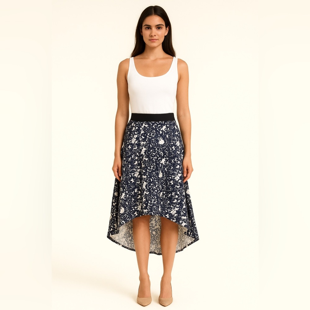 Anthropologie Embroidered Hi-Low Skirt